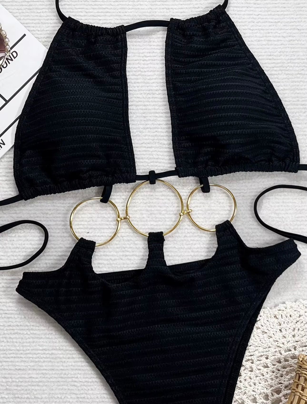 Womens Black Ring Set