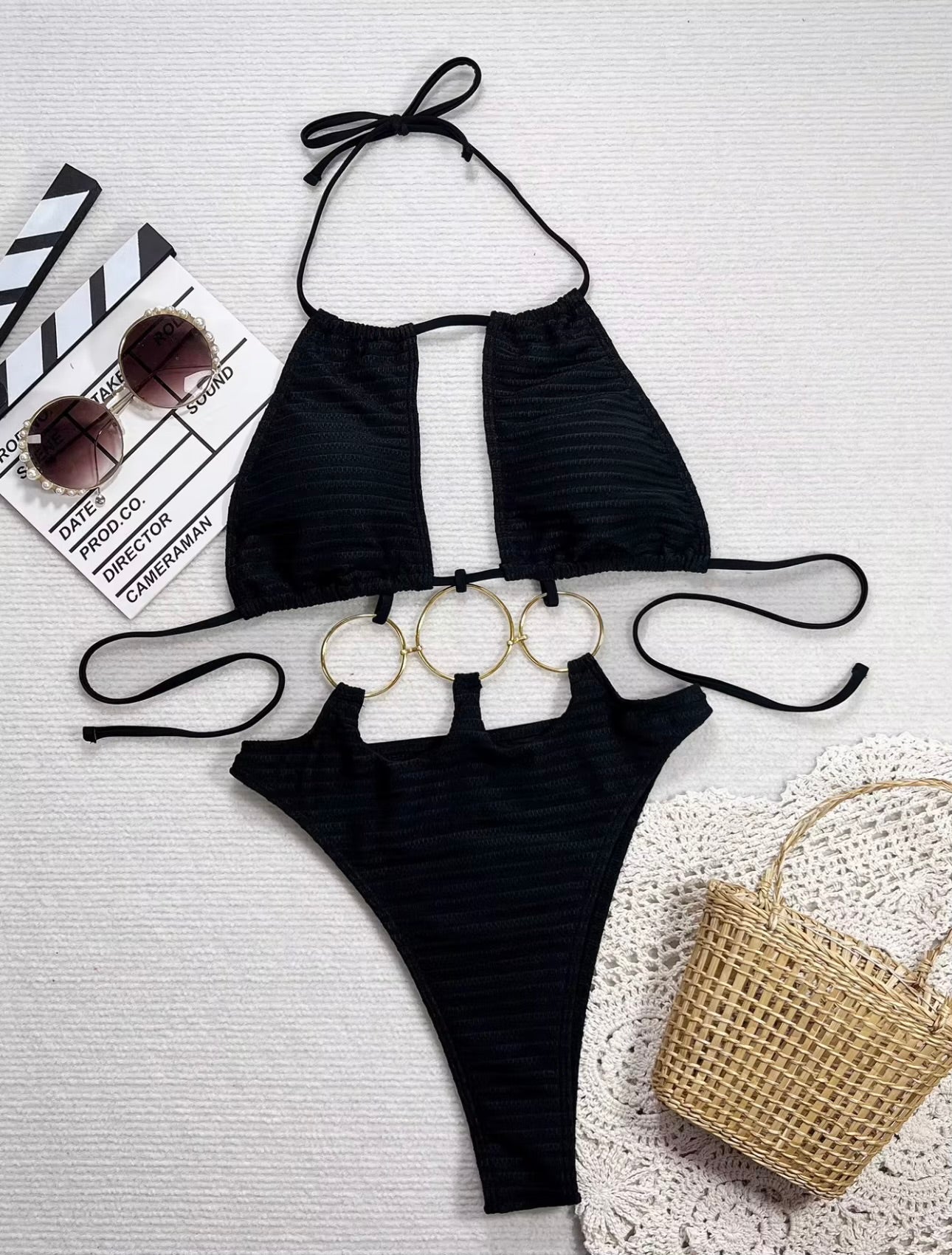 Womens Black Ring Set